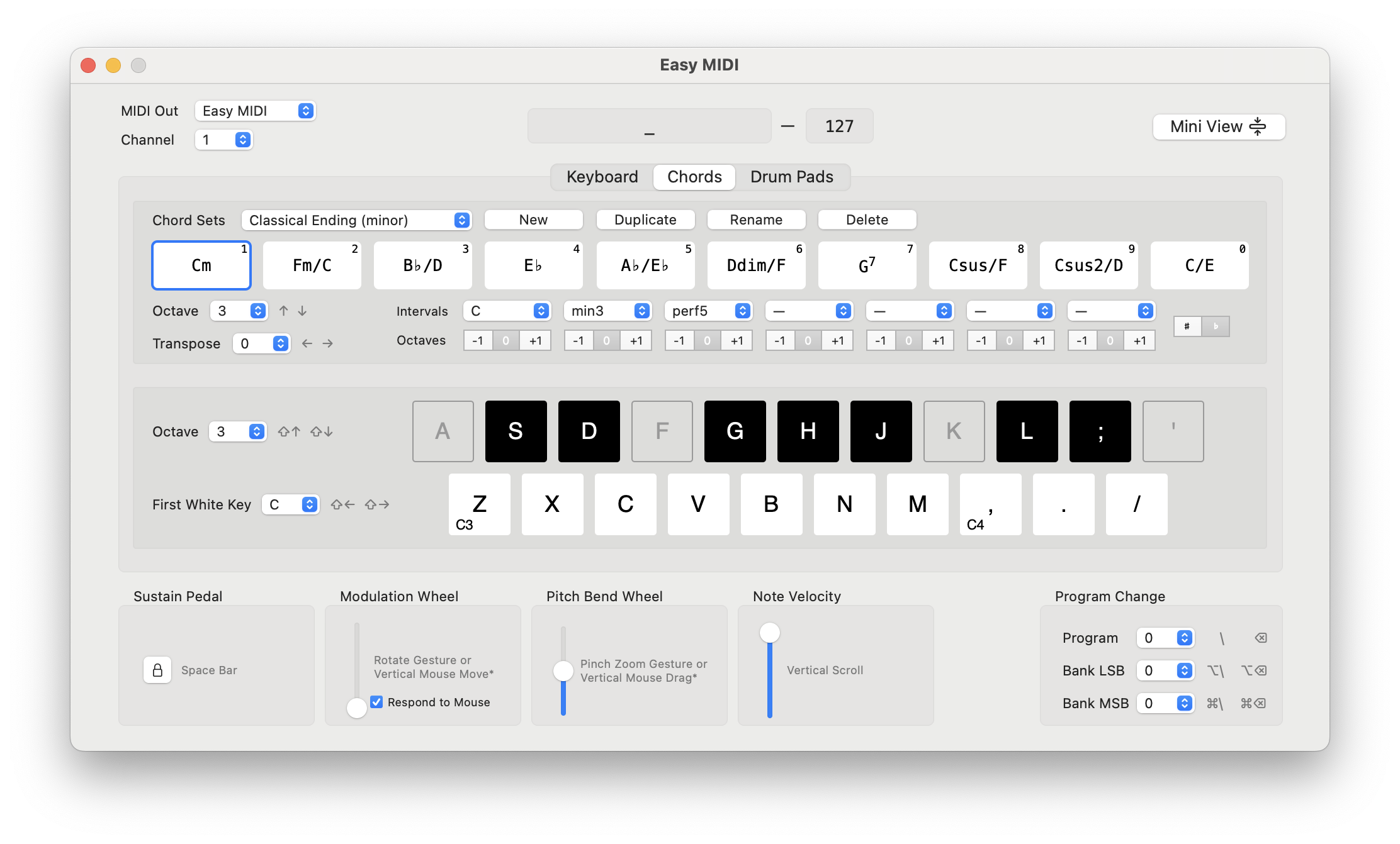 Easy MIDI Chords Tab