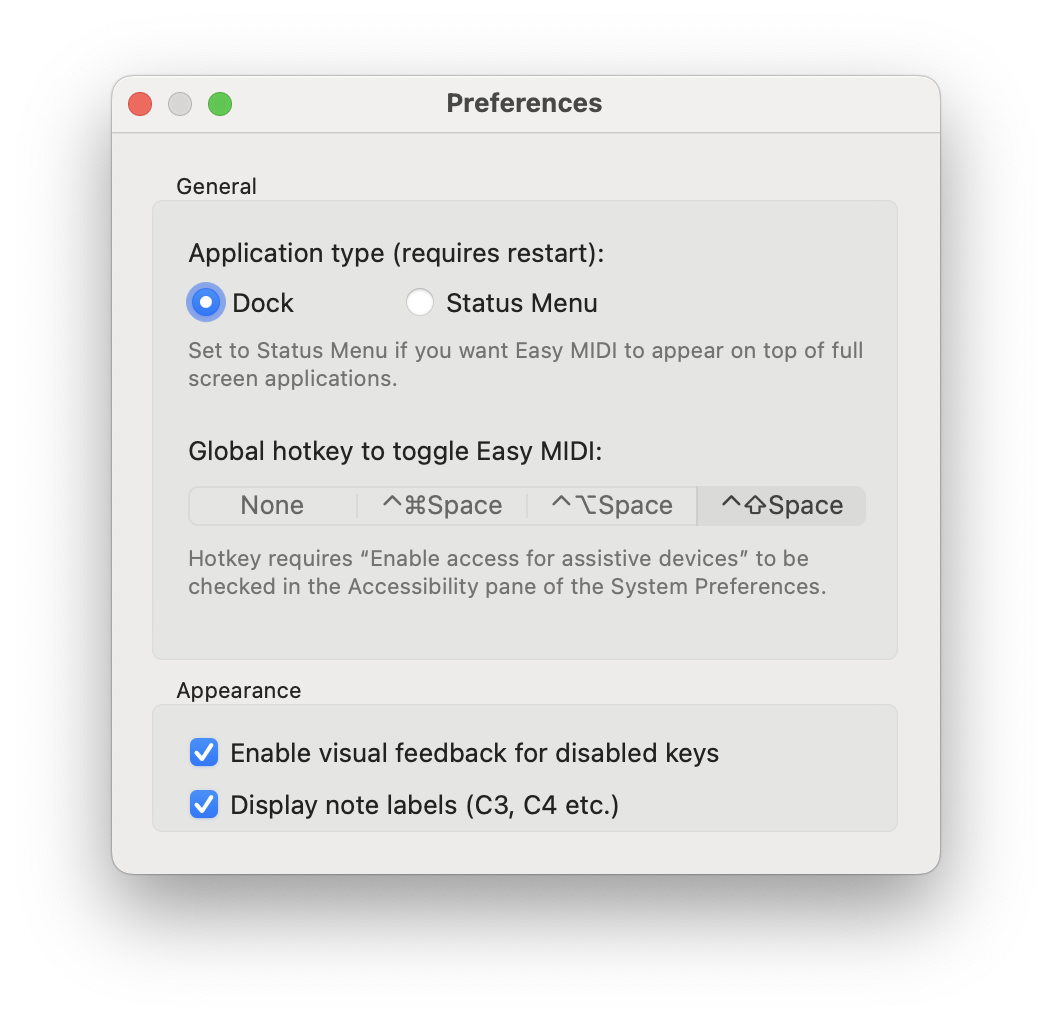 Easy MIDI Preferences